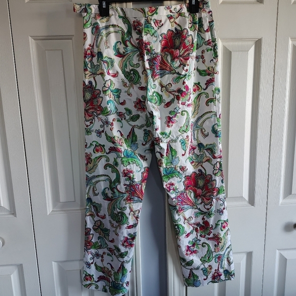 Lauren Ralph Lauren Green Iabel White Floral Straight Leg Pants 10 - Picture 5 of 9